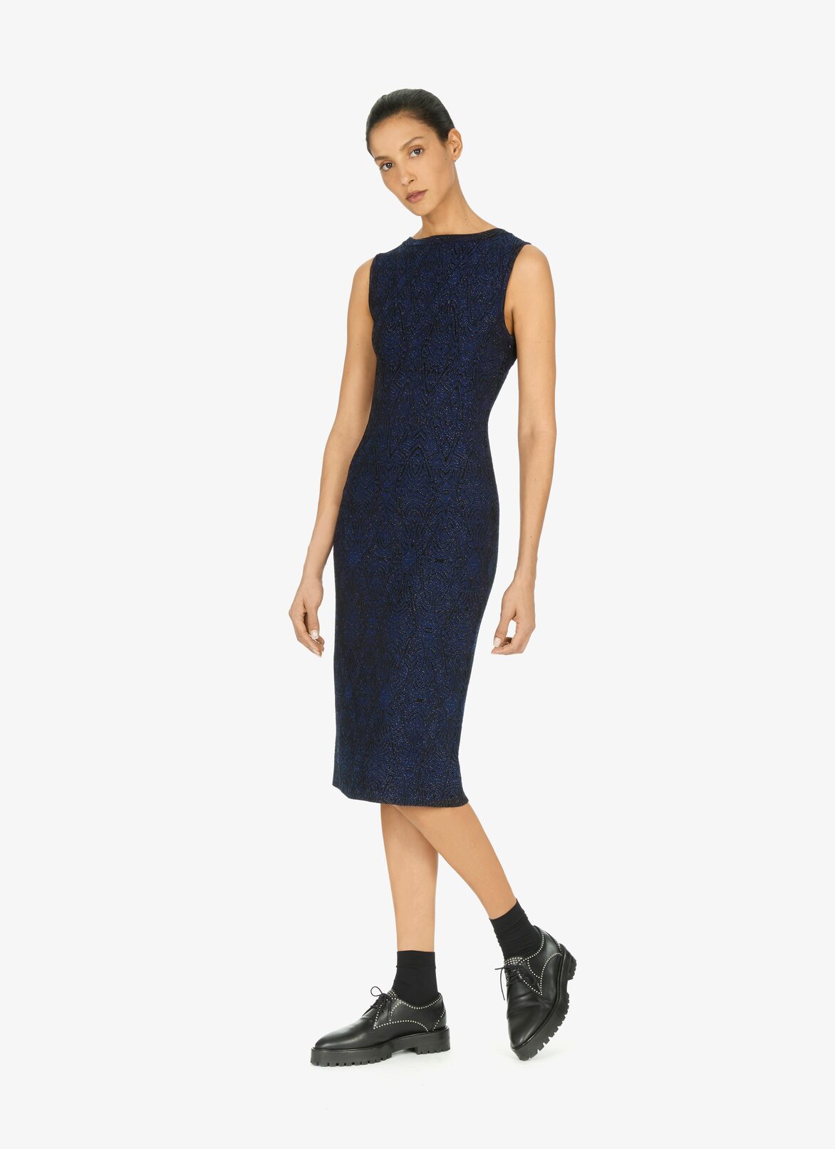 Robe droite en jacquard de laine stretch ALAÏA ROBE DROITE EN JACQUARD DE LAINE STRETCH NUIT/NOIR